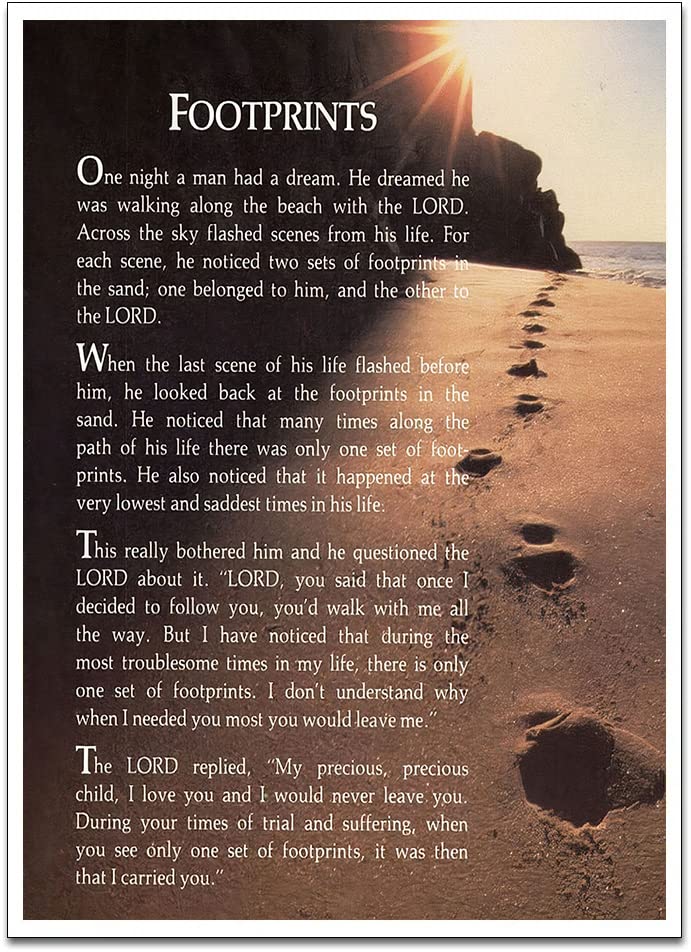 Footsteps In The Sand Poem Poster - Inspirational Quotes Picture Canvas Print Motivational Wall Art for Office Classroom Decor (Footprints -1,12x18inch-No Framed)