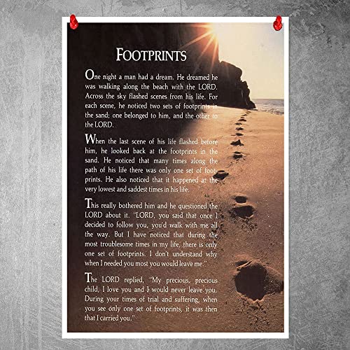 Footsteps In The Sand Poem Poster - Inspirational Quotes Picture Canvas Print Motivational Wall Art for Office Classroom Decor (Footprints -1,12x18inch-No Framed)