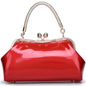 xingchen glossy patent leather handbag for women top handle tote bag evening shoulder bag wedding satchel retro purse red