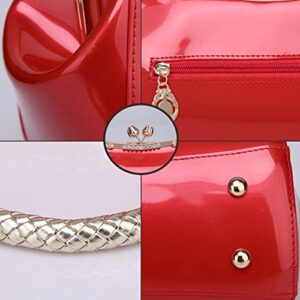 XingChen Glossy Patent Leather Handbag for Women Top Handle Tote Bag Evening Shoulder Bag Wedding Satchel Retro Purse Red