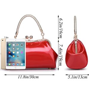 XingChen Glossy Patent Leather Handbag for Women Top Handle Tote Bag Evening Shoulder Bag Wedding Satchel Retro Purse Red