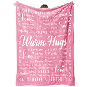 warm hugs blanket – breast cancer gifts for women, strength courage positive get well soon gift for friend family, healing inspirational soft comfort throw blanket