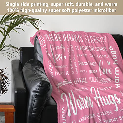 Warm Hugs Blanket - Breast Cancer Gifts for Women, Strength Courage Positive Get Well Soon Gift for Friend Family, Healing Inspirational Soft Comfort Throw Blanket