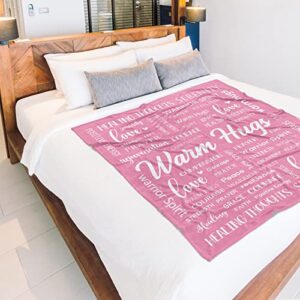 Warm Hugs Blanket - Breast Cancer Gifts for Women, Strength Courage Positive Get Well Soon Gift for Friend Family, Healing Inspirational Soft Comfort Throw Blanket