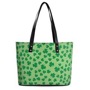 Women's Large Capacity Work Tote Bags Leather Big Purses And Handbags Ladies Waterproof Big Shoulder Commuter Bag Compatible with St Patricks Day Green Shamrock Clover Leaf Grass