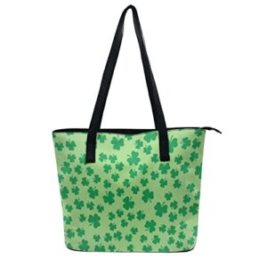 women’s large capacity work tote bags leather big purses and handbags ladies waterproof big shoulder commuter bag compatible with st patricks day green shamrock clover leaf grass