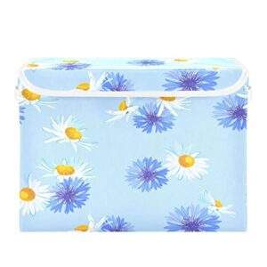 goodold art daisy storage bins with lids, 16.5×12.6×11.8in large collapsible fabric storage boxes with handles, stackable cube organizer containers for closet home office