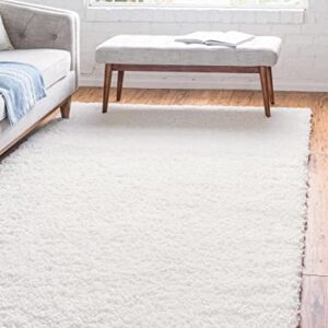 Rugs.com Zermatt Shag Collection Rug – 4' x 6' White Shag Rug Perfect for Entryways, Kitchens, Breakfast Nooks, Accent Pieces