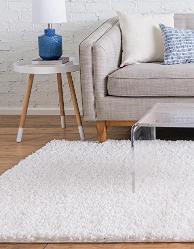 Rugs.com Zermatt Shag Collection Rug – 4' x 6' White Shag Rug Perfect for Entryways, Kitchens, Breakfast Nooks, Accent Pieces