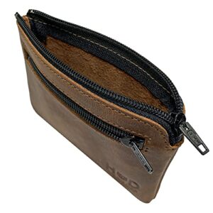 Hide & Drink, Zippered Pouch Handmade from Full Grain Leather, Compact Bag for Coins, Small Personal Items, Cash & Card Holder - Bourbon Brown