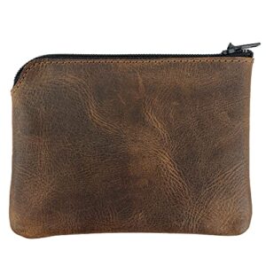 Hide & Drink, Zippered Pouch Handmade from Full Grain Leather, Compact Bag for Coins, Small Personal Items, Cash & Card Holder - Bourbon Brown