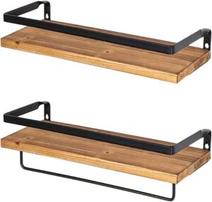 aim & ggkk floating shelves with towel bar, light brown wall shelves for bathroom/living room/bedroom.(set of 2)