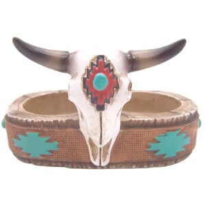 Salt and Pepper Set Holder with a Cow Skull Design, Southwestern Décor, Shakers Included, 4.75 Inches