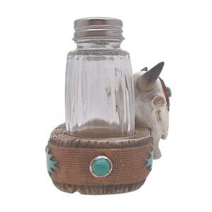 Salt and Pepper Set Holder with a Cow Skull Design, Southwestern Décor, Shakers Included, 4.75 Inches