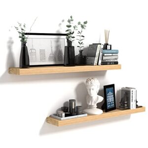 FALANZATH Floating Shelves Wall Mounted Set of 3, Wood Wall Shelves for Bedroom, Bathroom, Kitchen, Office,Living Room Storage & Decoration (Natural Wood)
