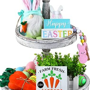 YOTNUS Easter Decorations - Easter Decor 7 PCS Tiered Tray Decor,Included Gnomes Plush, Wood Beads Garland, 2 Wooden Signs, 3 Carrots, Farmhouse Spring Table Decorations for Home(Tray Not Included)