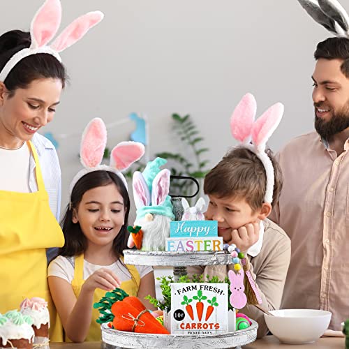 YOTNUS Easter Decorations - Easter Decor 7 PCS Tiered Tray Decor,Included Gnomes Plush, Wood Beads Garland, 2 Wooden Signs, 3 Carrots, Farmhouse Spring Table Decorations for Home(Tray Not Included)