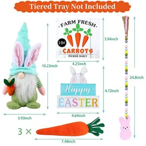 YOTNUS Easter Decorations - Easter Decor 7 PCS Tiered Tray Decor,Included Gnomes Plush, Wood Beads Garland, 2 Wooden Signs, 3 Carrots, Farmhouse Spring Table Decorations for Home(Tray Not Included)