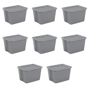 18 gallon plastic storage tote box,storage bin tote organizing container with durable lid, stackable and nestable snap lid plastic storage bin,gray,set of 8