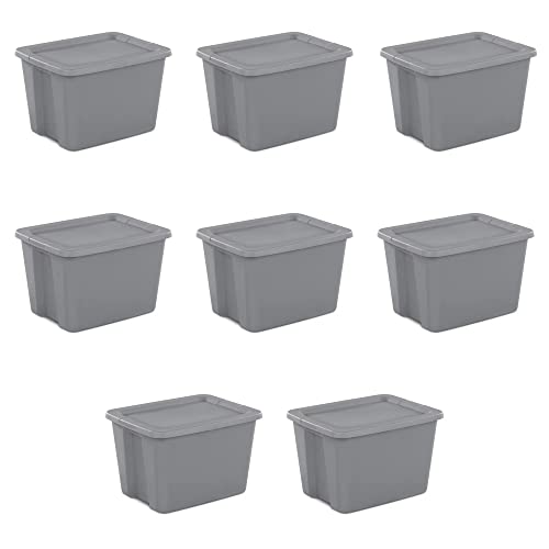 18 Gallon Plastic Storage Tote Box,Storage Bin Tote Organizing Container With Durable Lid, Stackable and Nestable Snap Lid Plastic Storage Bin,Gray,Set of 8