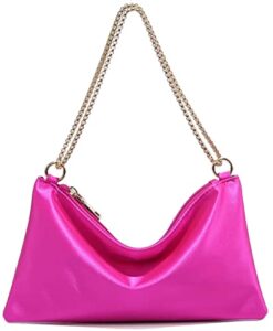 phumee satin chain strap glossy mini clutch square purse for women hobo bag solid shoulder handbags