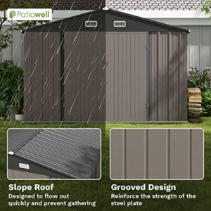 Patiowell 10 x 10 FT Outdoor Storage Shed, Steel Yard Shed with Design of Lockable Doors, Utility and Tool Storage for Garden, Backyard, Patio, Outside use,Brown