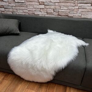 Champlus Faux Fur Rug for Bedroom Living Room Sofa, White Shaggy Fluffy Sheepskin Rug Throw Fuzzy Area Rug for Decor, Sheepskin Chair Cover Seat Pad Plush Carpet Playmat Shag Rug 2x3 Feet - White