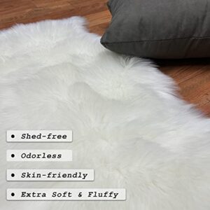 Champlus Faux Fur Rug for Bedroom Living Room Sofa, White Shaggy Fluffy Sheepskin Rug Throw Fuzzy Area Rug for Decor, Sheepskin Chair Cover Seat Pad Plush Carpet Playmat Shag Rug 2x3 Feet - White