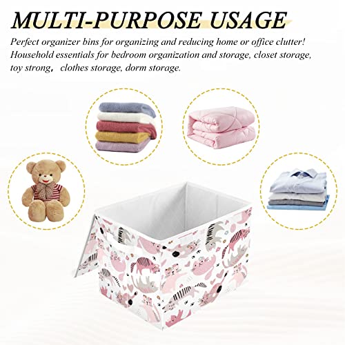 Kigai Pink Cats Storage Basket with Lid Collapsible Storage Bin Fabric Box Closet Organizer for Home Bedroom Office 1 Pack