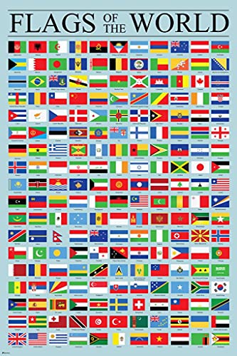 Flags of The World Classroom Poster Reference Chart Country Symbol Educational Teacher Learning Homeschool Display Supplies Teaching Aide Cool Wall Decor 16x24