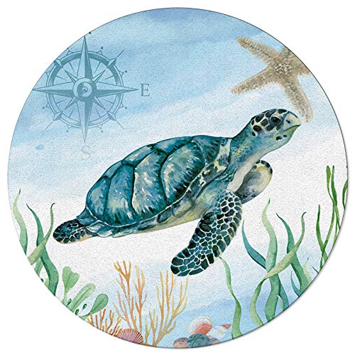 Ocean Life Round Area Rug 5 Ft, Sea Turtle Starfish World Underwater Pattern Soft Throw Rug Non-Slip Washable Carpet for Kid's Room, Nursery, Living Room, Bedroom, Teen's Room, Modern Home Decor