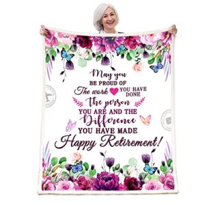 onecmore happy retirement throw blanket gifts for women best female retirement gifts ideas print for mom,nurse,doctor,teacher,police lightweight cozy home decor soft warm for living room sofa 50″x60″