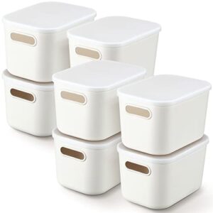 tuanse 8 pieces plastic storage bins with lids white storage box with handle stackable containers with lids for organizing white bins small storage basket with lid for table (7.3 x 10.2 x 6.5 inches)