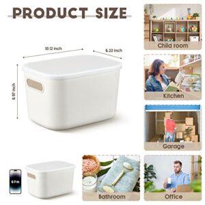 Tuanse 8 Pieces Plastic Storage Bins with Lids White Storage Box with Handle Stackable Containers with Lids for Organizing White Bins Small Storage Basket with Lid for Table (7.3 x 10.2 x 6.5 Inches)