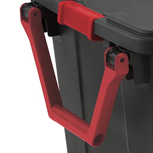 MYVYBE 40 Gallon Wheeled Industrial Tote,Plastic Storage Tote Container Bin With black lid and racer red handle and latches, Set of 2, Black
