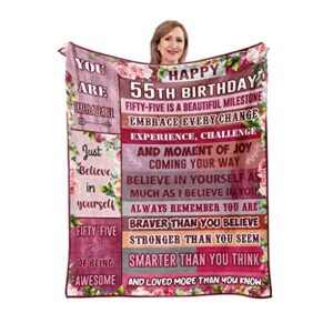 pozevan 55th birthday gifts blanket, 55th birthday for women, 55th birthday gift ideas, 55-year-old birthday decoration for mom, wife, unique 55th birthday gift 50″ x 60″