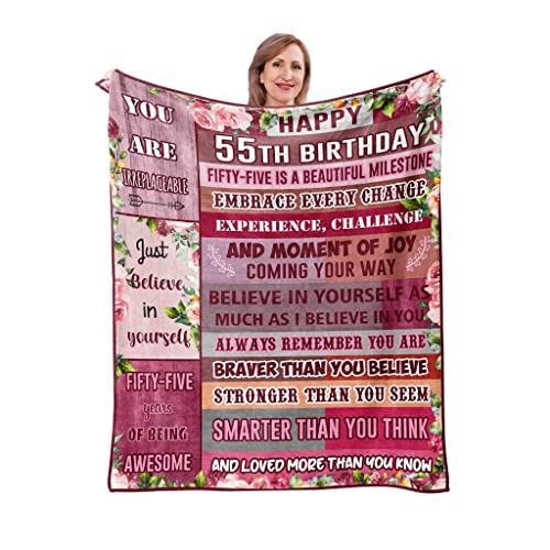 Pozevan 55th Birthday Gifts Blanket, 55th Birthday for Women, 55th Birthday Gift Ideas, 55-Year-Old Birthday Decoration for Mom, Wife, Unique 55th Birthday Gift 50" X 60"