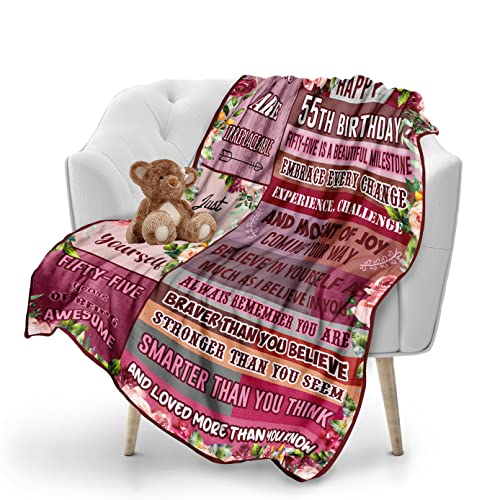 Pozevan 55th Birthday Gifts Blanket, 55th Birthday for Women, 55th Birthday Gift Ideas, 55-Year-Old Birthday Decoration for Mom, Wife, Unique 55th Birthday Gift 50" X 60"