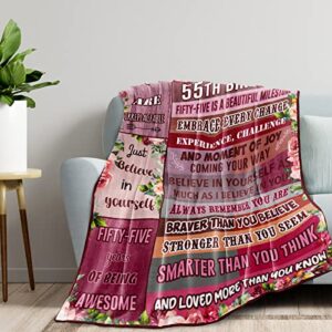 Pozevan 55th Birthday Gifts Blanket, 55th Birthday for Women, 55th Birthday Gift Ideas, 55-Year-Old Birthday Decoration for Mom, Wife, Unique 55th Birthday Gift 50" X 60"