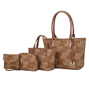 mkf collection shoulder bags for women small tote handbag crossbody bag & wristlet purse top handle pu leather 4-pcs set pocketbook