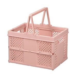 moolbeko foldable plastic storage basket, outdoor picnic basket portable carry basket vegetable fruit basket folding with handles (pink, one size)