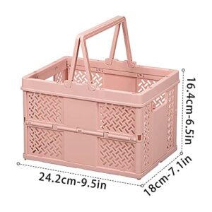 moolBeko Foldable Plastic Storage Basket, Outdoor Picnic Basket Portable Carry Basket Vegetable Fruit Basket Folding with Handles (Pink, One Size)