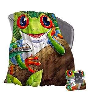 wucidici green frog throw blanket lightweight cartoon animal blanket soft cozy fleece throw for couch sofa bed girl women gift(50″ x 60″)