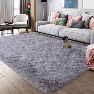 Ompaa Ultra Soft Shaggy Rugs Fluffy Bedroom Carpet, 4x6 Feet Grey Area Rug, Modern Upgrade Anti-Skid Rug for Kids Girls Living Room, Dorm Aesthetics Decor