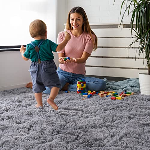 Ompaa Ultra Soft Shaggy Rugs Fluffy Bedroom Carpet, 4x6 Feet Grey Area Rug, Modern Upgrade Anti-Skid Rug for Kids Girls Living Room, Dorm Aesthetics Decor