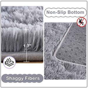 Ompaa Ultra Soft Shaggy Rugs Fluffy Bedroom Carpet, 4x6 Feet Grey Area Rug, Modern Upgrade Anti-Skid Rug for Kids Girls Living Room, Dorm Aesthetics Decor