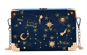 handafa elegant velvet clutch handbag star and moon evening bag chain box bag for wedding party(teal)