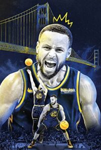 stephen curry poster wall art, golden state warriors canvas decor, curry basketball sports wall art, steph curry motivation inspiration poster for office man cave boys room decor, 16”x24”-no frame