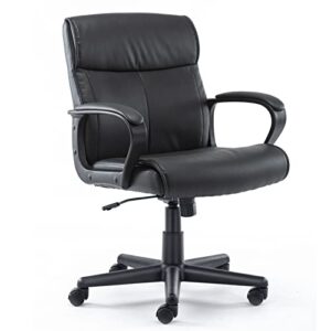 mid-back office computer desk chair with armrests, adjustable height, 360-degree swivel, lumbar support, pu leather, black
