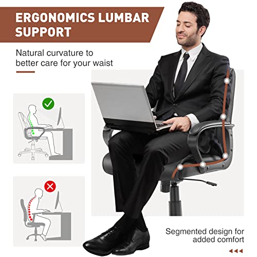 Mid-Back Office Computer Desk Chair with Armrests, Adjustable Height, 360-Degree Swivel, Lumbar Support, PU Leather, Black